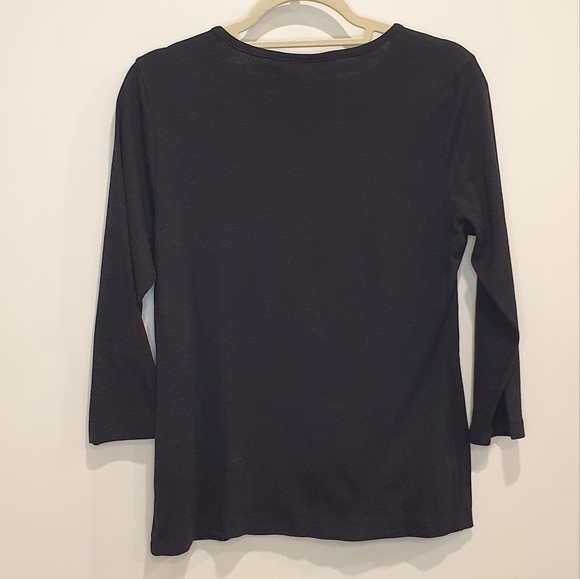 Karen Scott long sleeve knit tee with 3D bedazzled reindeer, black gold, medium - Picture 2 of 4